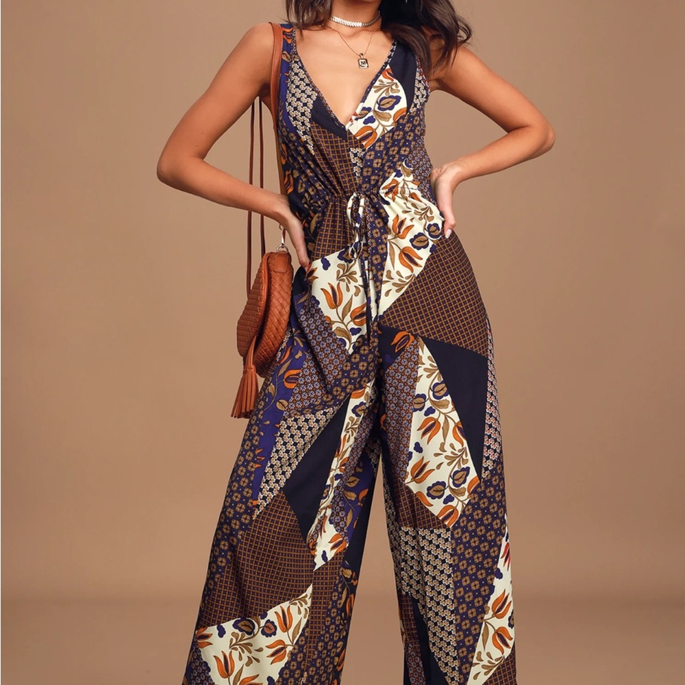 Lulus navy patterned jumpsuit
